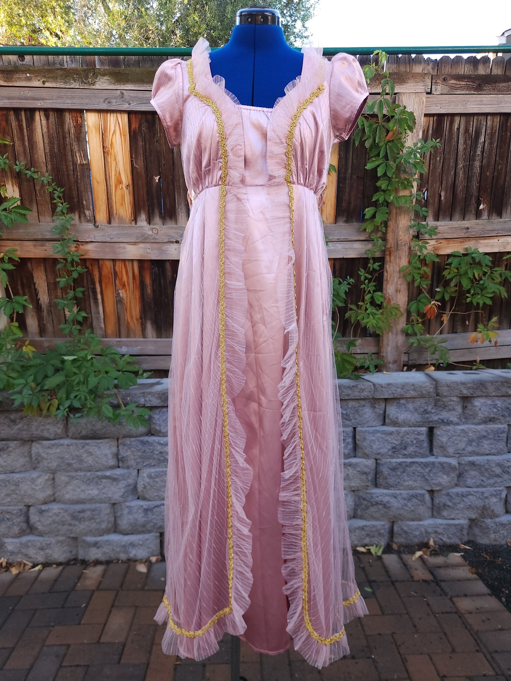Vintage-Inspired Pink Empire Waist Evening Dress